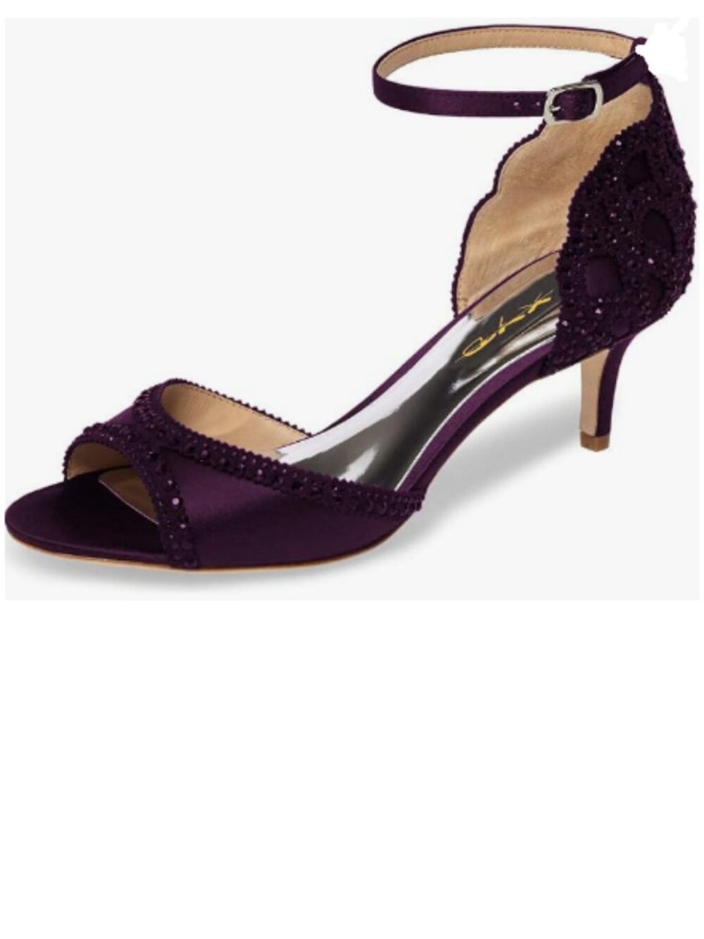 XYD Dark Purple Peep Toe D'Orsay Kitten Heel Rhinestone Ankle Strap Sandal